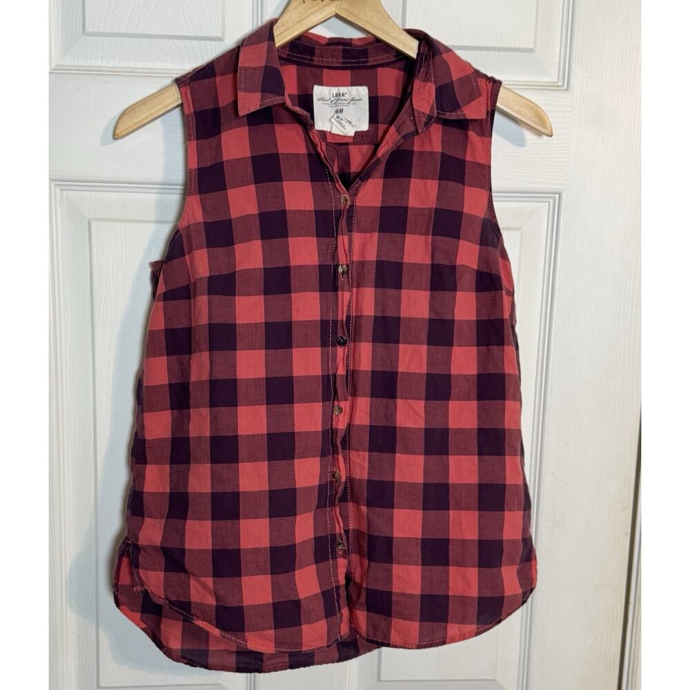 🩵🩵Women’s Log Label Of Graded Goods H&M Sleeveless Plaid Button-up Shirt, US 8🩵🩵